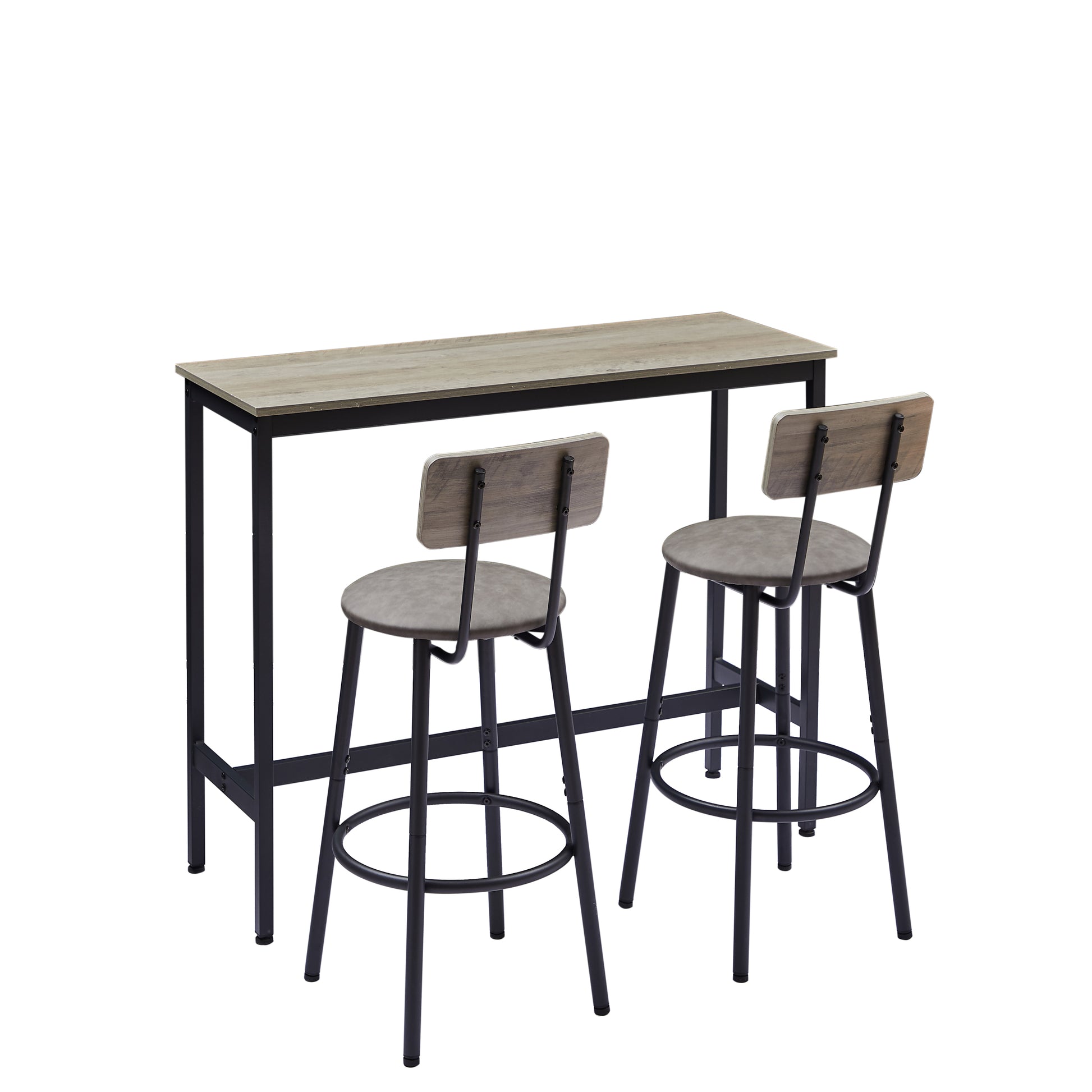 Bar Table Set With 2 Bar Stools Pu Soft Seat With Backrest, Grey, 43.31'' L X 15.75'' W X 35.43'' H. Grey Particle Board