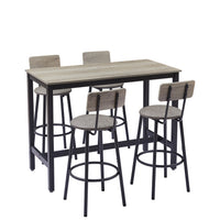 Bar Table Set With 4 Bar Stools Pu Soft Seat With Backrest, Grey, 47.24'' L X 23.62'' W X 35.43'' H Grey Particle Board