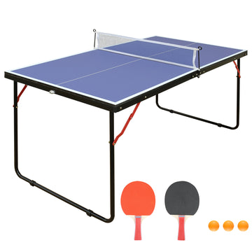 Table Tennis Table Foldable & Portable Ping Pong Table Set With Net And 2 Ping Pong Paddles For Indoor Outdoor Game Blue Mdf