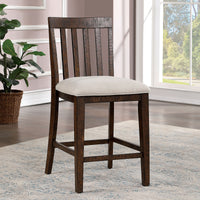 Set Of 2Pcs Counter Height Chair Dining Room Furniture Rustic Oak Beige Fabric Cushion W Welt Slat Back Kitchen Breakfast Oak Dining Room Rustic Dining Chairs Slat Back Solid Wood