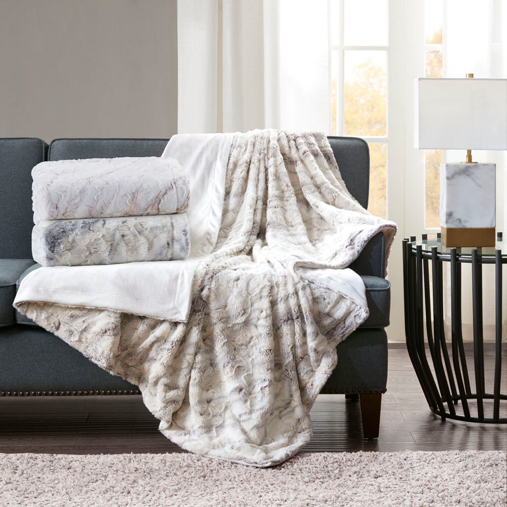 Oversized Faux Fur Throw Blush Polyester