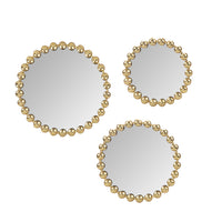 Gold Beaded Round Wall Mirror 3 Piece Set Gold Mdf