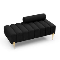 53.2" Width Modern End Of Bed Bench Sherpa Fabric Upholstered 2 Seater Sofa Couch Entryway Ottoman Bench Fuzzy Sofa Stool Footrest Window Bench With Gold Metal Legs For Bedroom Living Room,Black Black Foam Upholstered