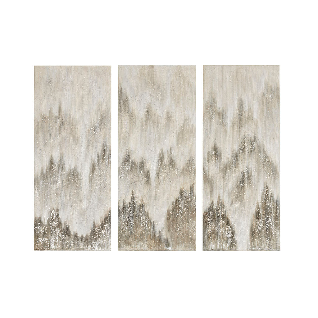 100% Hand Brush Embellished Canvas 3 Piece Set Grey Acrylic