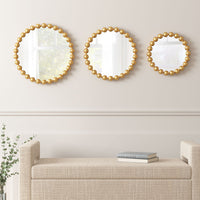 Gold Beaded Round Wall Mirror 3 Piece Set Gold Mdf