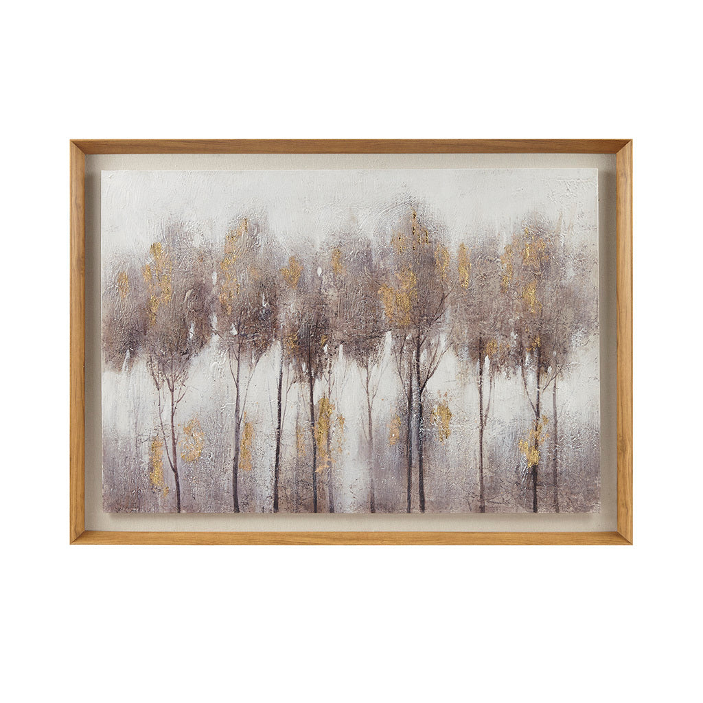 Hand Painted Abstract Landscape Framed And Matted Wall Art Grey Gold Mdf
