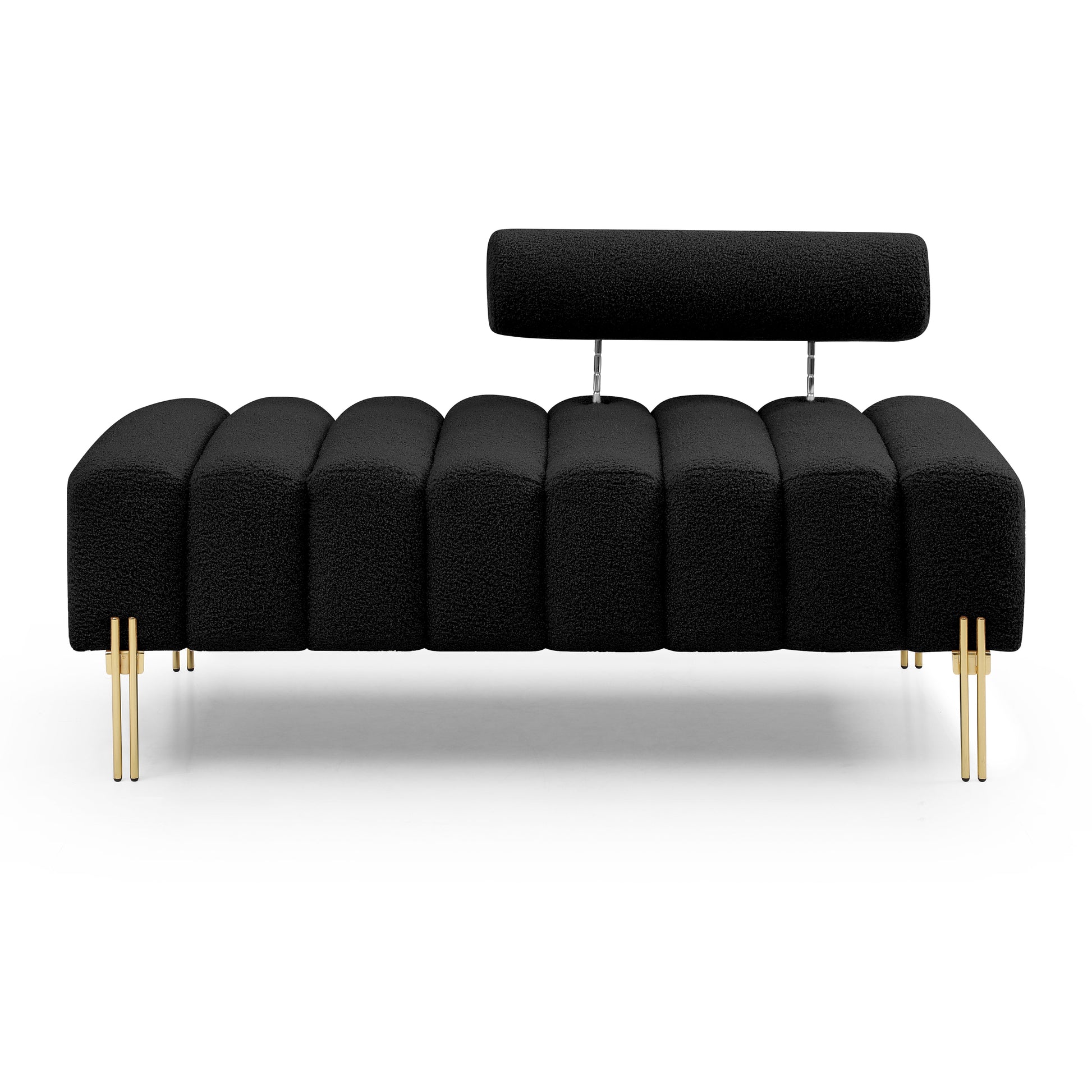 53.2" Width Modern End Of Bed Bench Sherpa Fabric Upholstered 2 Seater Sofa Couch Entryway Ottoman Bench Fuzzy Sofa Stool Footrest Window Bench With Gold Metal Legs For Bedroom Living Room,Black Black Foam Upholstered