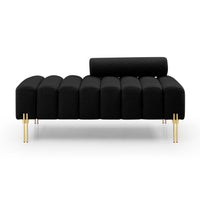 53.2" Width Modern End Of Bed Bench Sherpa Fabric Upholstered 2 Seater Sofa Couch Entryway Ottoman Bench Fuzzy Sofa Stool Footrest Window Bench With Gold Metal Legs For Bedroom Living Room,Black Black Foam Upholstered