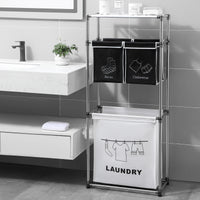 Laundry Hamper 3 Tier Laundry Sorter With 4 Removable Bags For Organizing Clothes, Laundry, Lights, Darks ,Three Hooks Black White Fabric