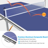 6Ft Mid Size Table Tennis Table Foldable & Portable Ping Pong Table Set For Indoor & Outdoor Games With Net, 2 Table Tennis Paddles And 3 Balls Blue Mdf