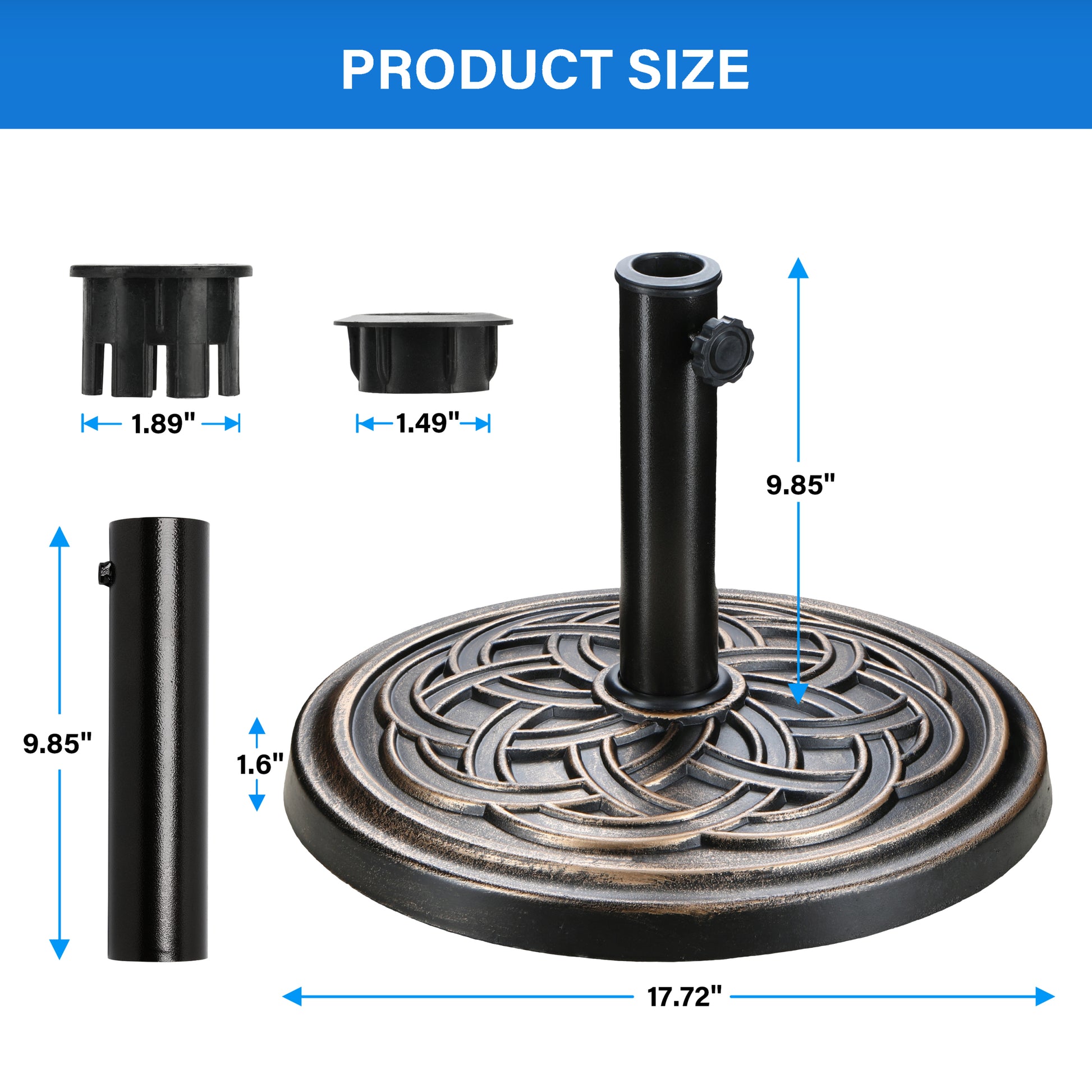 17.72" 24.2 Lbs Market Heavy Duty Umbrella Round Stand Base For Patio, Outdoor, Deck, Lawn, Garden, Bronze Brushed Gold Resin