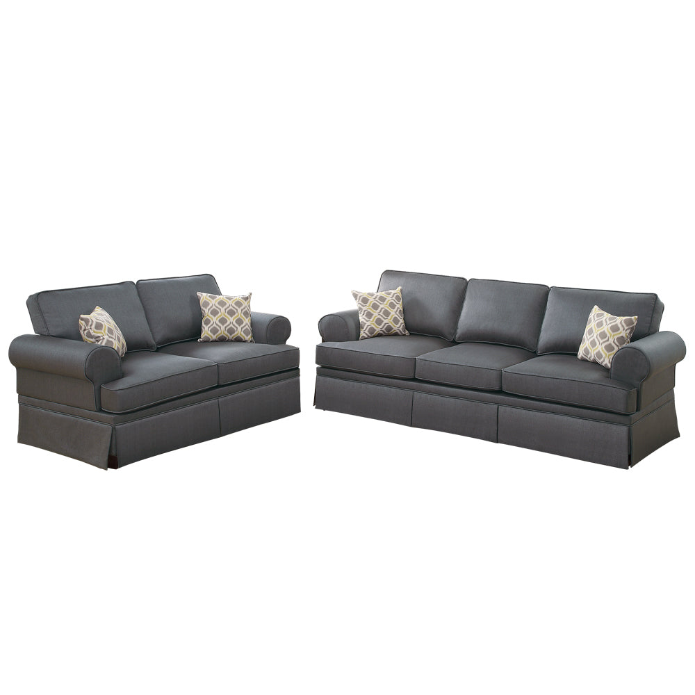 2 Pcs Sofa In Charcoal Gray Gray Fabric