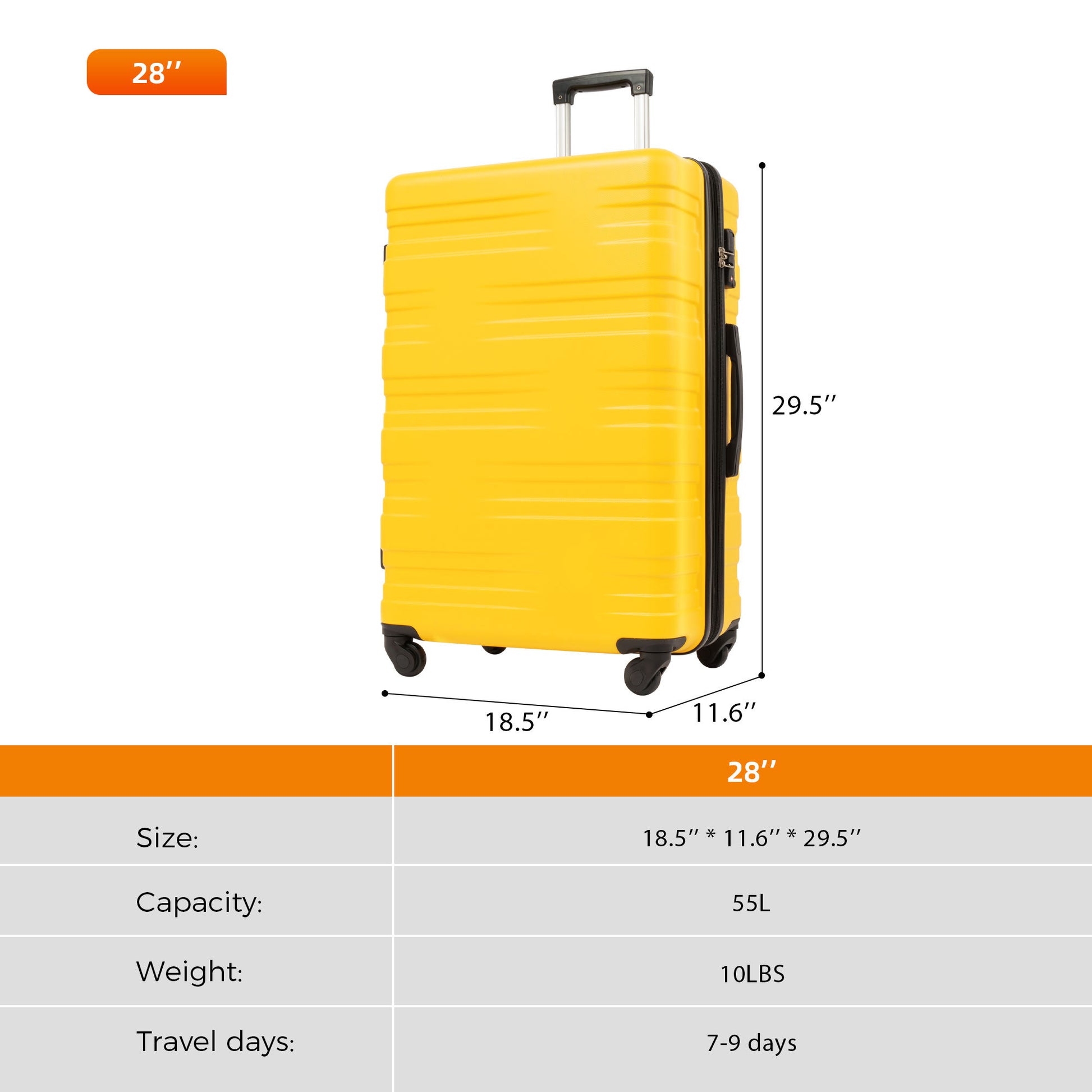 Luggage With Tsa Lock Spinner Wheels Hardside Expandable Luggage Travel Suitcase Check In Luggage Abs 28" Yellow Abs