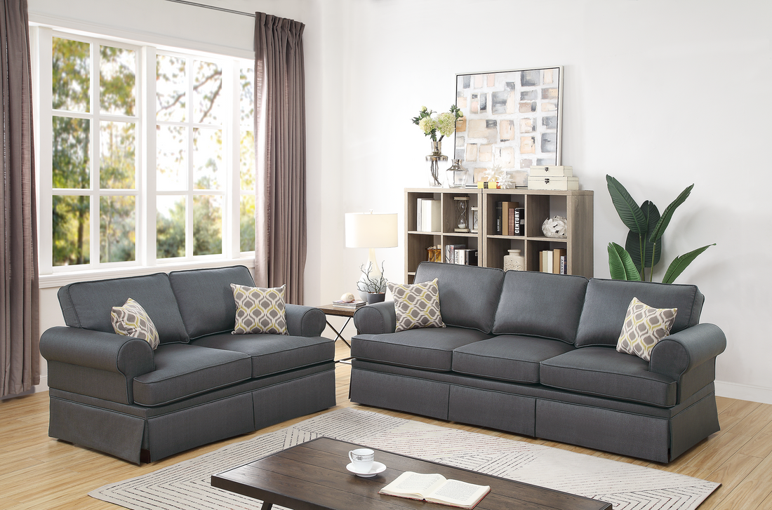 2 Pcs Sofa In Charcoal Gray Gray Fabric