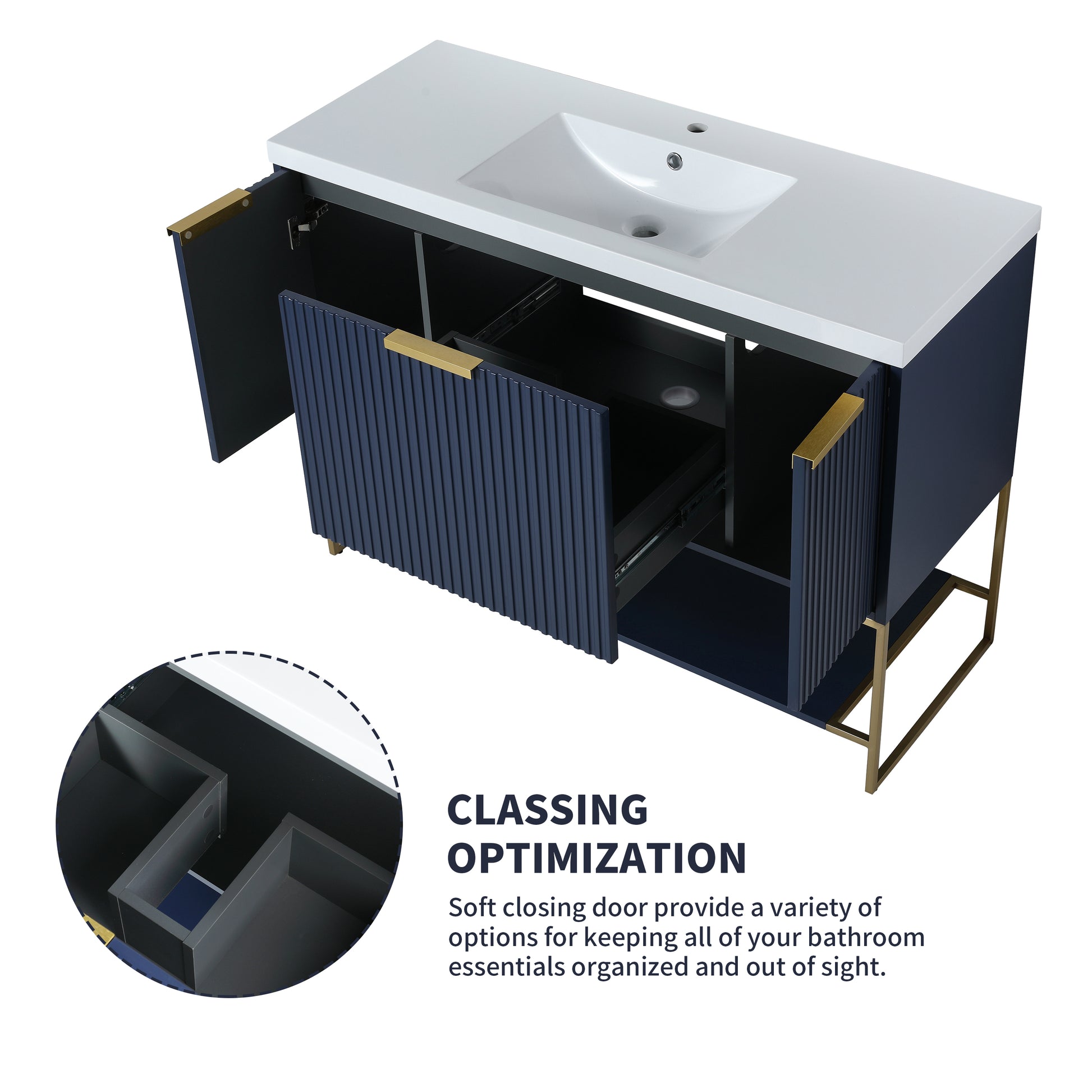 48 Inch Freestanding Bathroom Vanity With Resin Basin,48X18 Navy Blue Freestanding Plywood