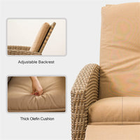 Indoor & Outdoor Recliner, All Weather Wicker Reclining Patio Chair, Khaki Cushion Khaki,1 Chair Khaki Rattan