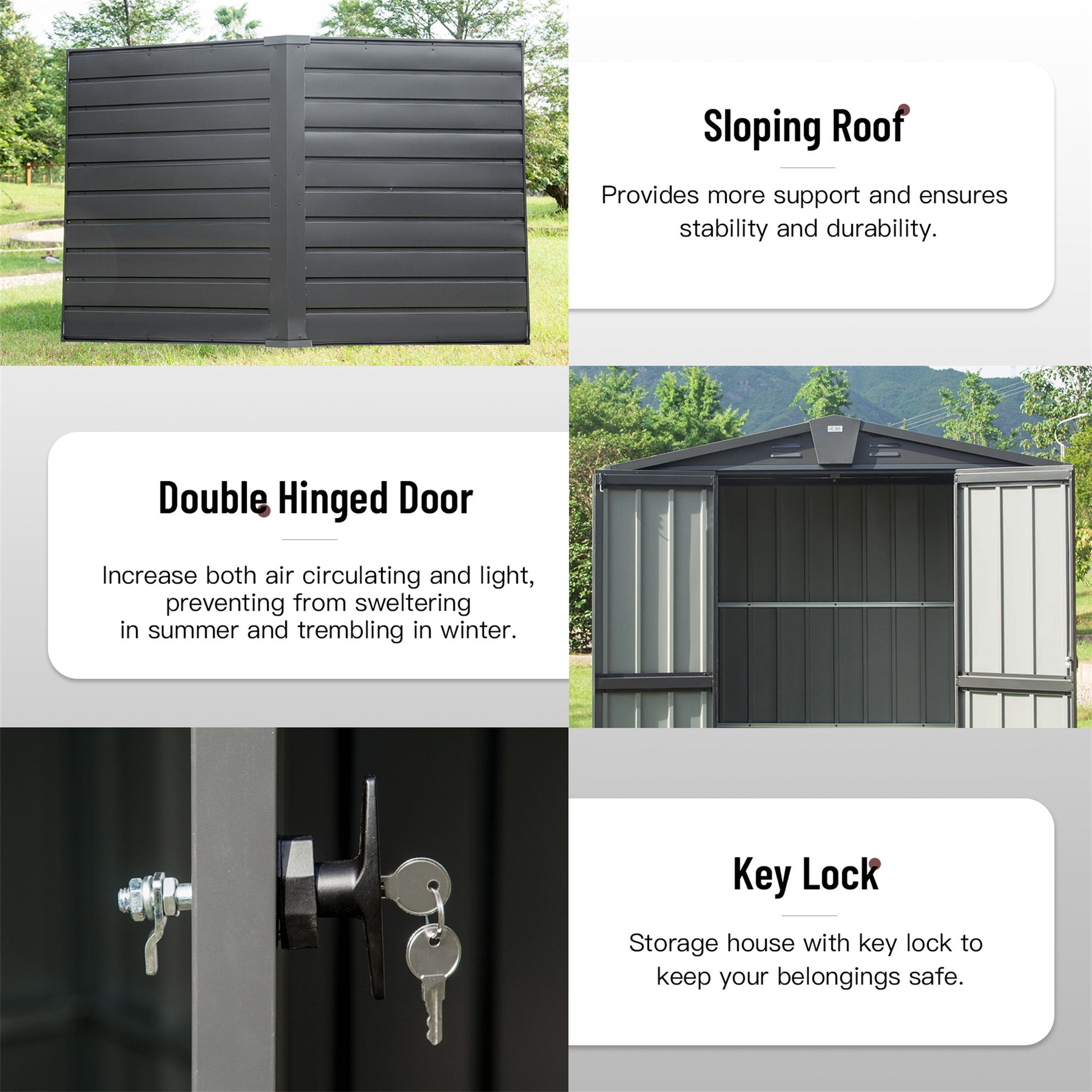 Outdoor Storage Shed 5.7X3 Ft,Metal Outside Sheds&Outdoor Storage Galvanized Steel,Tool Shed With Lockable Double Door For Patio,Backyard,Garden,Lawn 5.7X3Ft, Black Black Metal