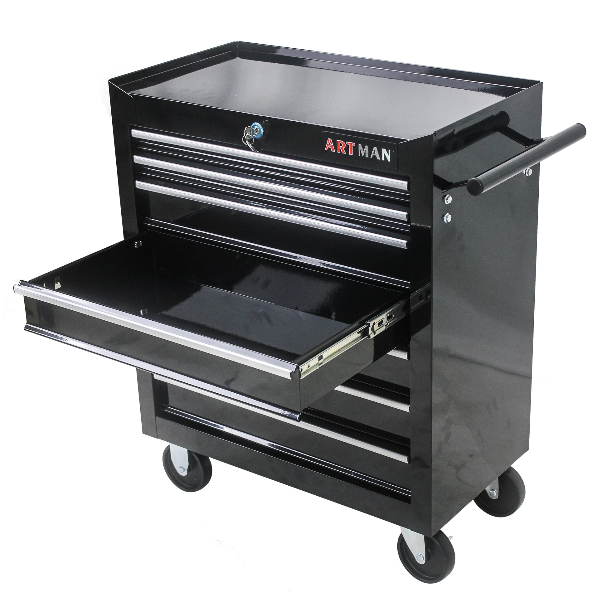 7 Drawers Multifunctional Tool Cart With Wheels Black Black Steel