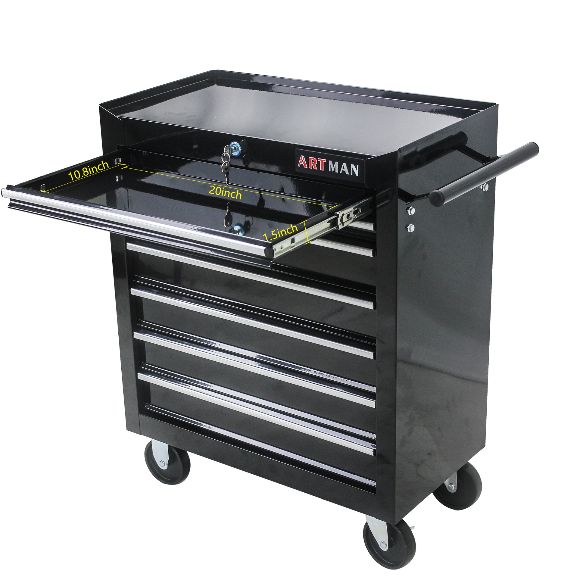 7 Drawers Multifunctional Tool Cart With Wheels Black Black Steel