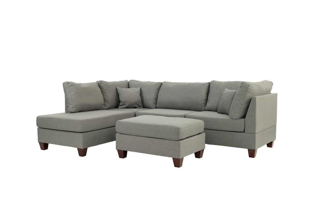 3 Pc Sectional In Gray Gray Fabric