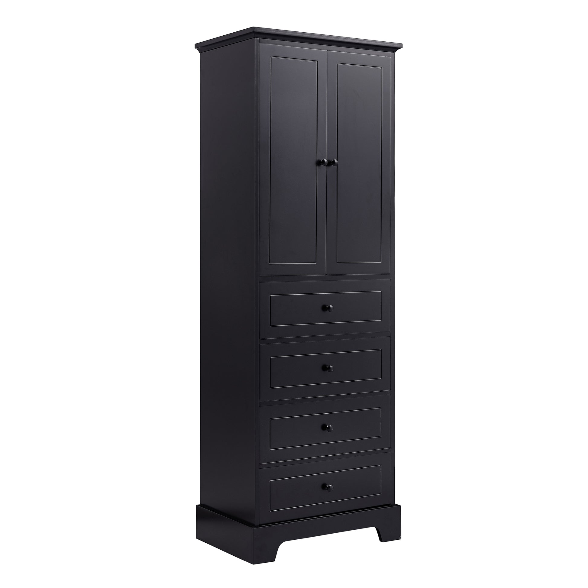 Storage Cabinet With 2 Doors And 4 Drawers For Bathroom, Office, Adjustable Shelf, Mdf Board With Painted Finish, Black Black Mdf