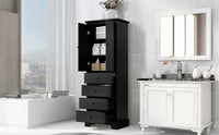 Storage Cabinet With 2 Doors And 4 Drawers For Bathroom, Office, Adjustable Shelf, Mdf Board With Painted Finish, Black Black Mdf