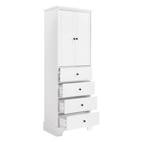 Storage Cabinet With 2 Doors And 4 Drawers For Bathroom, Office, Adjustable Shelf, Mdf Board With Painted Finish, White White Mdf