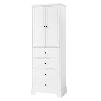 Storage Cabinet With 2 Doors And 4 Drawers For Bathroom, Office, Adjustable Shelf, Mdf Board With Painted Finish, White White Mdf