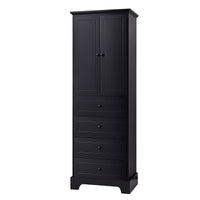 Storage Cabinet With 2 Doors And 4 Drawers For Bathroom, Office, Adjustable Shelf, Mdf Board With Painted Finish, Black Black Mdf