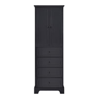 Storage Cabinet With 2 Doors And 4 Drawers For Bathroom, Office, Adjustable Shelf, Mdf Board With Painted Finish, Black Black Mdf