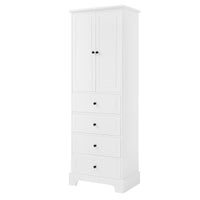 Storage Cabinet With 2 Doors And 4 Drawers For Bathroom, Office, Adjustable Shelf, Mdf Board With Painted Finish, White White Mdf