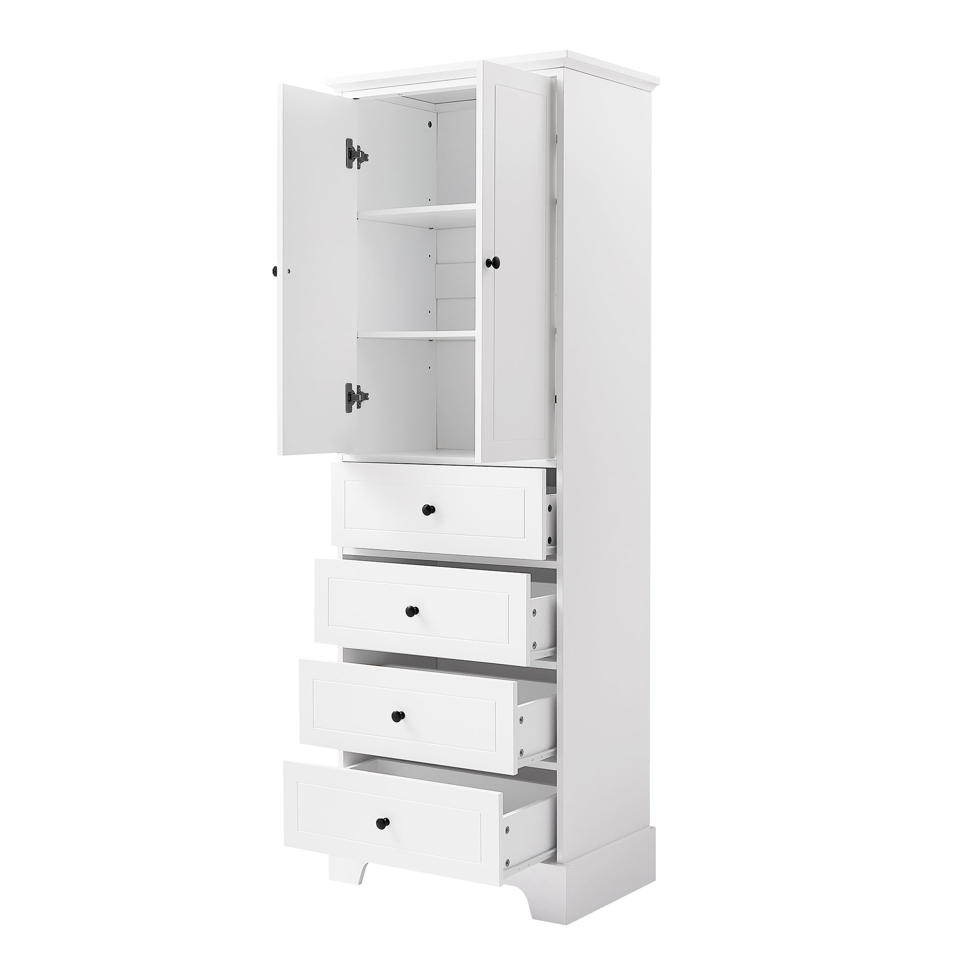 Storage Cabinet With 2 Doors And 4 Drawers For Bathroom, Office, Adjustable Shelf, Mdf Board With Painted Finish, White White Mdf