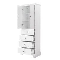 Storage Cabinet With 2 Doors And 4 Drawers For Bathroom, Office, Adjustable Shelf, Mdf Board With Painted Finish, White White Mdf