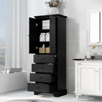 Storage Cabinet With 2 Doors And 4 Drawers For Bathroom, Office, Adjustable Shelf, Mdf Board With Painted Finish, Black Black Mdf