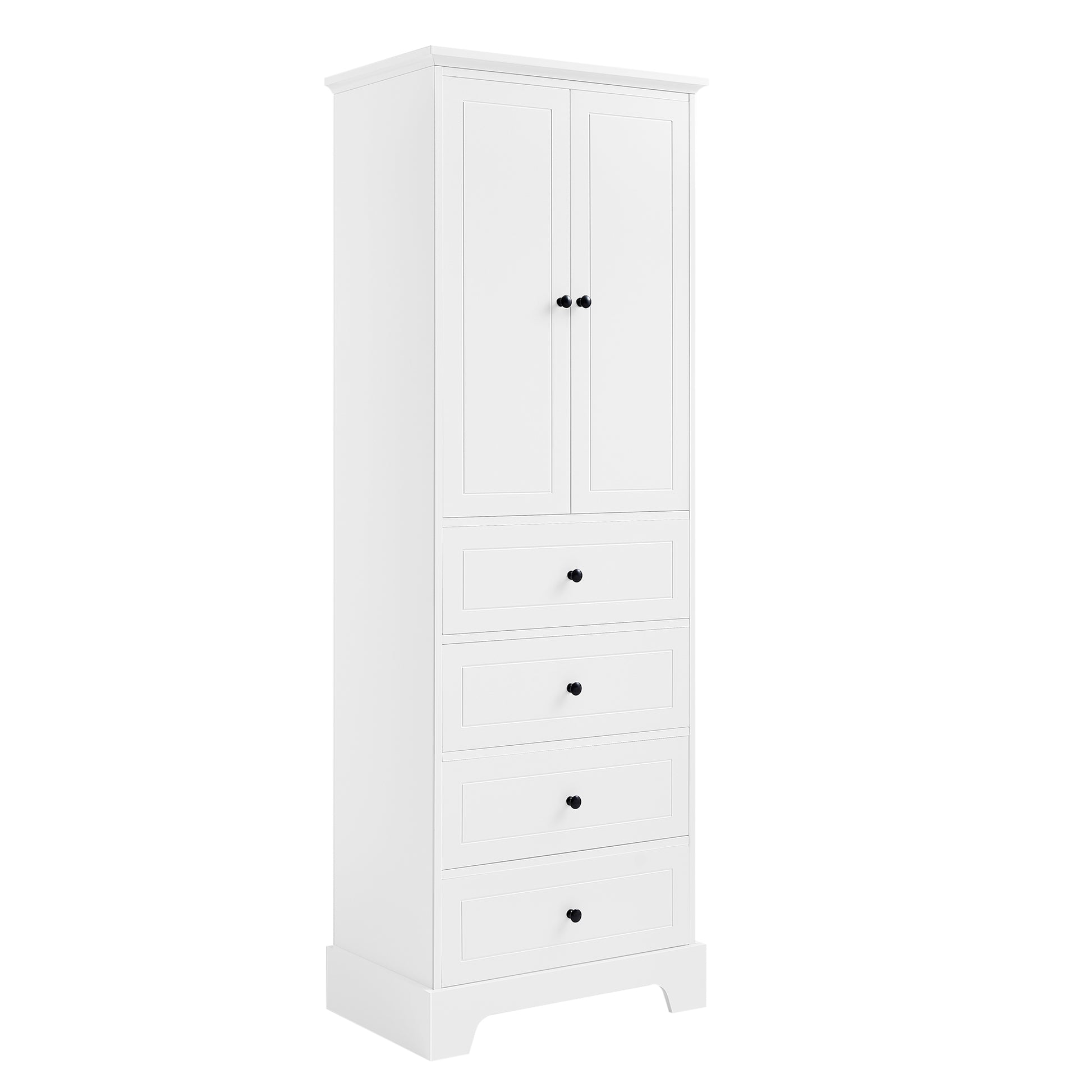 Storage Cabinet With 2 Doors And 4 Drawers For Bathroom, Office, Adjustable Shelf, Mdf Board With Painted Finish, White White Mdf