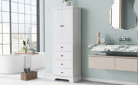 Storage Cabinet With 2 Doors And 4 Drawers For Bathroom, Office, Adjustable Shelf, Mdf Board With Painted Finish, White White Mdf