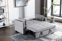 Light Grey Linen Fabric 3 In 1 Convertible Sleeper Loveseat With Side Pocket. Light Grey Linen