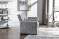 Light Grey Linen Fabric 3 In 1 Convertible Sleeper Loveseat With Side Pocket. Light Grey Linen