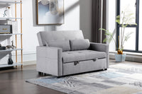 Light Grey Linen Fabric 3 In 1 Convertible Sleeper Loveseat With Side Pocket. Light Grey Linen