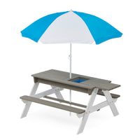 3 In 1 Kids Outdoor Wooden Picnic Table With Umbrella, Convertible Sand & Wate, Gray Astm & Cpsia Certification Gray Solid Wood