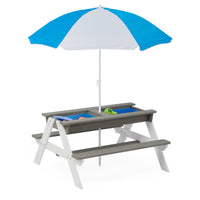 3 In 1 Kids Outdoor Wooden Picnic Table With Umbrella, Convertible Sand & Wate, Gray Astm & Cpsia Certification Gray Solid Wood