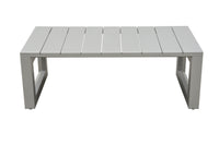 Outdoor Showcase: Contemporary Cocktail Table Neutral Style, Beveled End Panels, Geometric Pattern Rust Resistant, Scratch & Weather Resistant Aluminum Fram Tan Aluminium