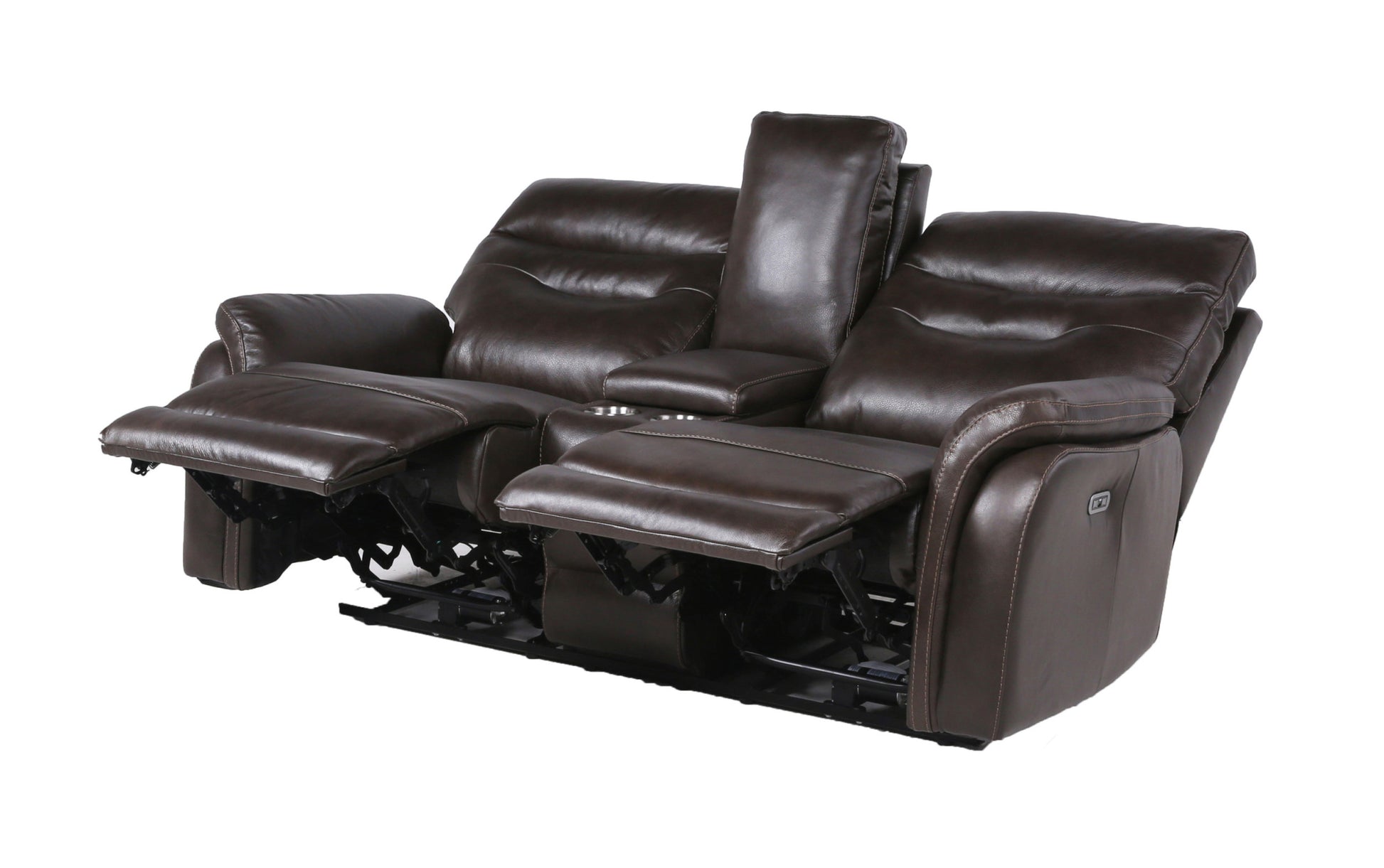 Contemporary Recliner Console Loveseat Coffee Coffee Or Wine Color Options Power Reclining, Usb Port Coffee Foam Leather