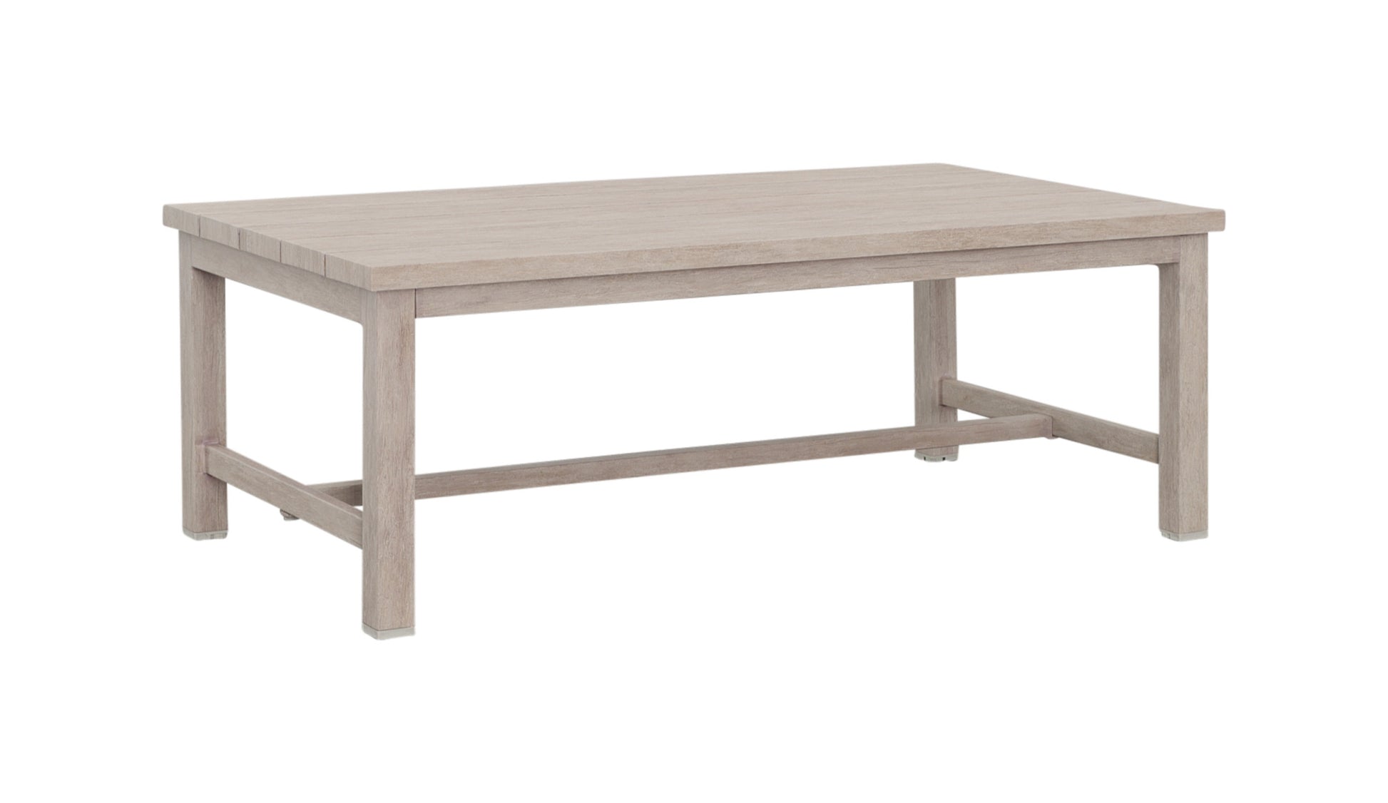 Durable Aluminum Coffee Table Solid Construction, Weather Resistant Surface Whitewashed Birch Look, Dual Stretchers Light Gray Aluminium