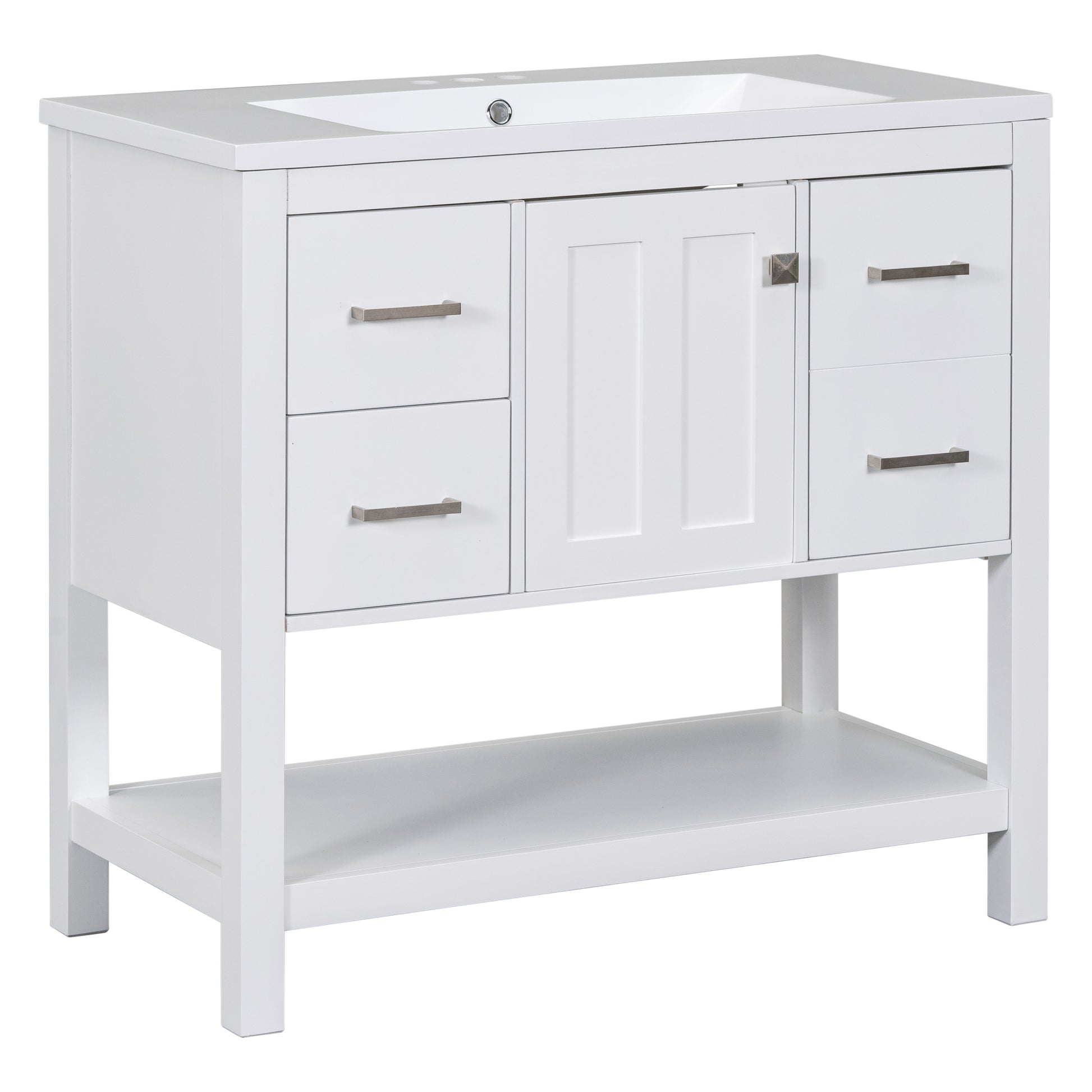 Cabinet Only 36" White Modern Bathroom Vanity With Usb Sink Not Included White Solid Wood Mdf Resin