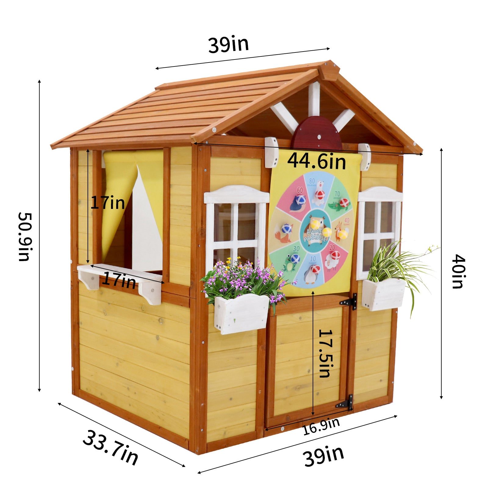 Outdoor Playhouse For Kids Wooden Cottage With Working Doors Windows Pretend Play House For Age 3 8 Years Natural Solid Wood