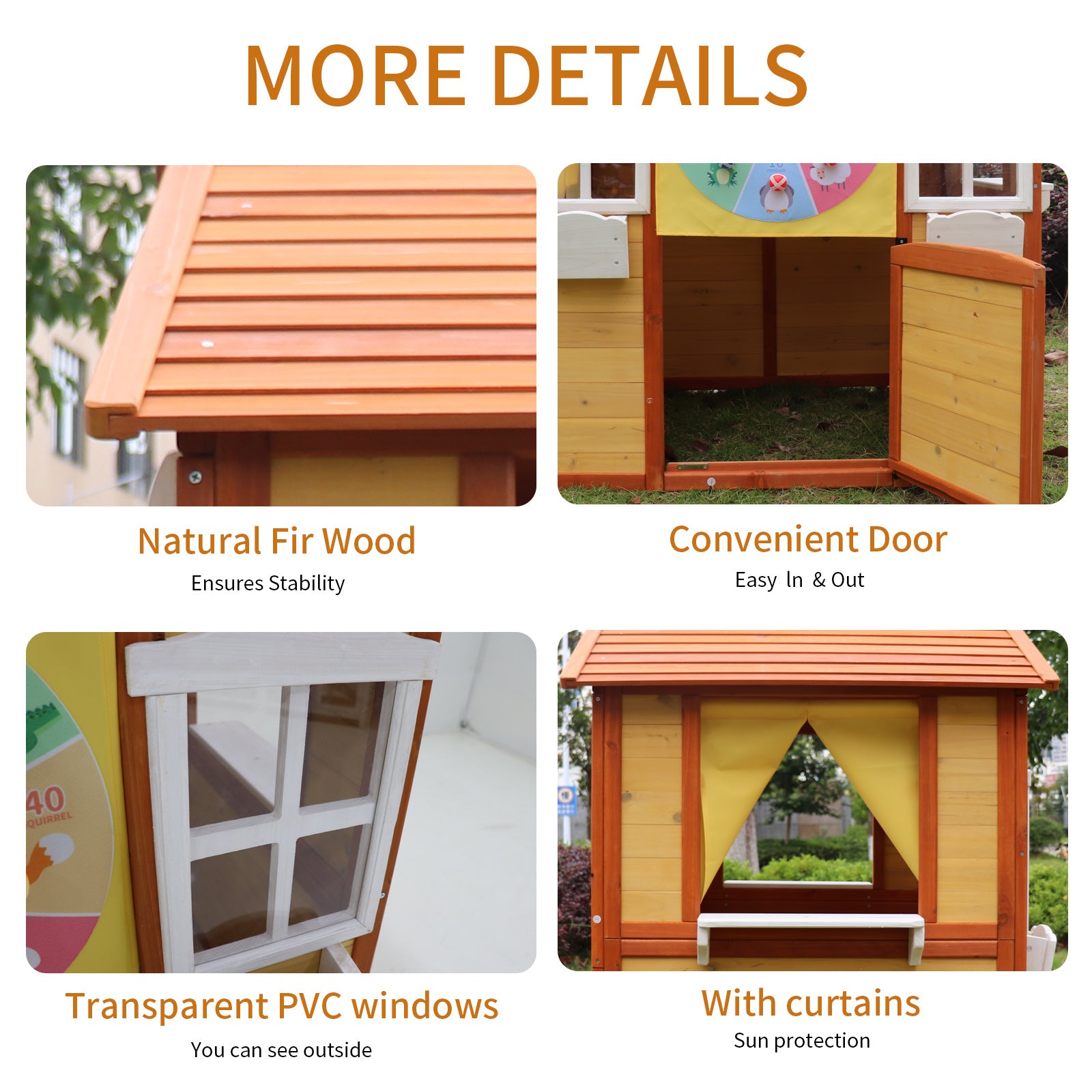 Outdoor Playhouse For Kids Wooden Cottage With Working Doors Windows Pretend Play House For Age 3 8 Years Natural Solid Wood