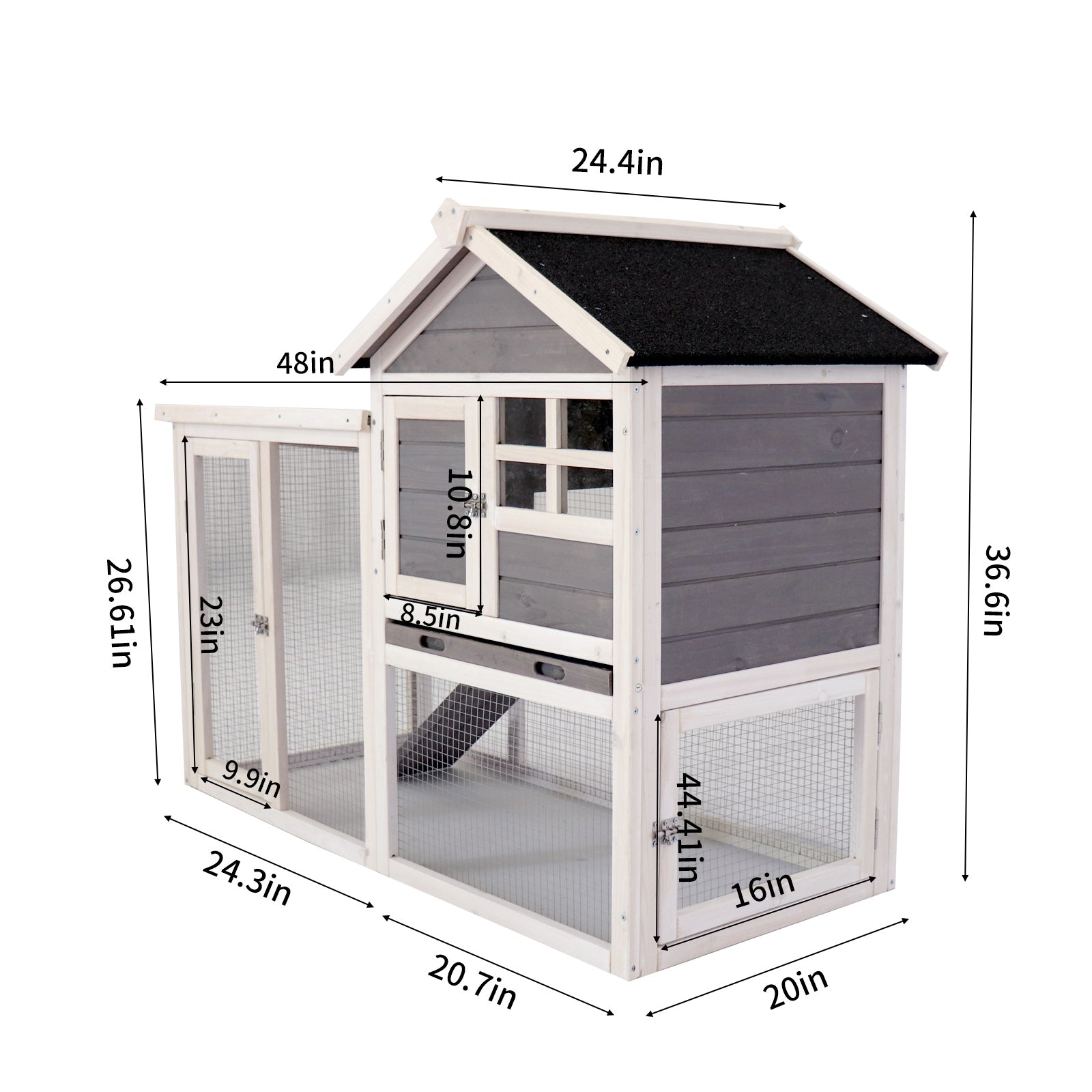 Deluxe Wooden Chicken Coop Hen House Rabbit Wood Hutch Poultry Cage Habitat Gray Solid Wood