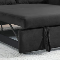 55" Modern Convertible Sofa Bed With 2 Detachable Arm Pockets, Velvet Loveseat Sofa With Pull Out Bed, 2 Pillows And Living Room Adjustable Backrest, Grid Design Armrests Black Foam Velvet