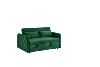 55" Modern Convertible Sofa Bed With 2 Detachable Arm Pockets, Velvet Loveseat Sofa With Pull Out Bed, 2 Pillows And Living Room Adjustable Backrest, Grid Design Armrests Green Foam Velvet